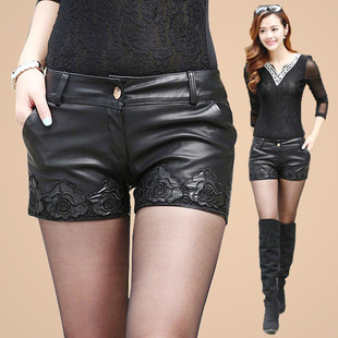 2014新款pu皮<em>短裤女秋冬款</em>加厚<em>修身</em>韩版打底