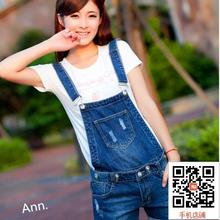 学生牛仔背带<em>短裤女夏装</em>2015新款大码连体吊