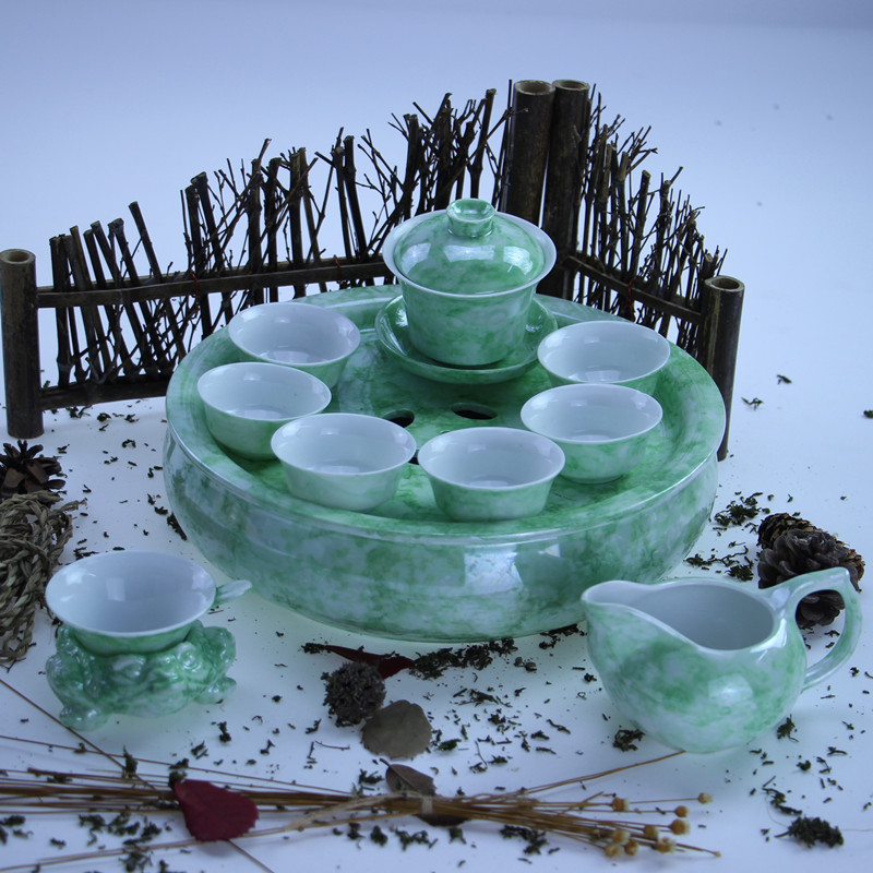 潮汕潮州整套功夫茶具 高档陶瓷茶具套装四合一茶盘茶海茶杯包邮