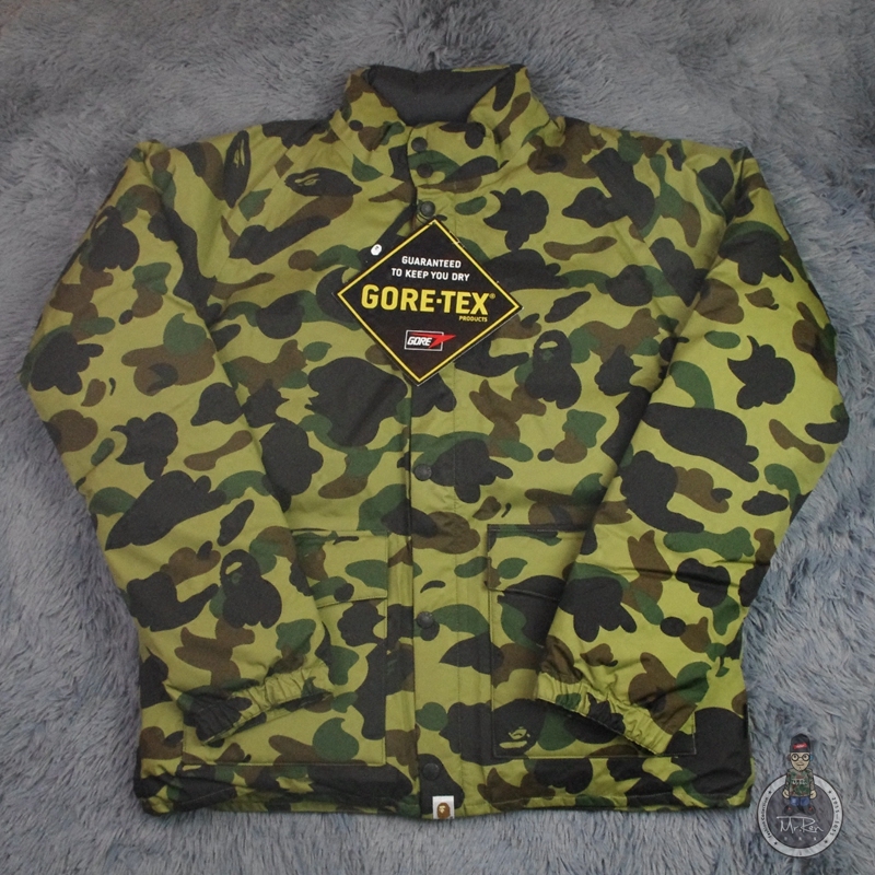 【国内现货】任先生潮流bape经典黄绿迷彩羽绒服goretex折扣代购_双氙