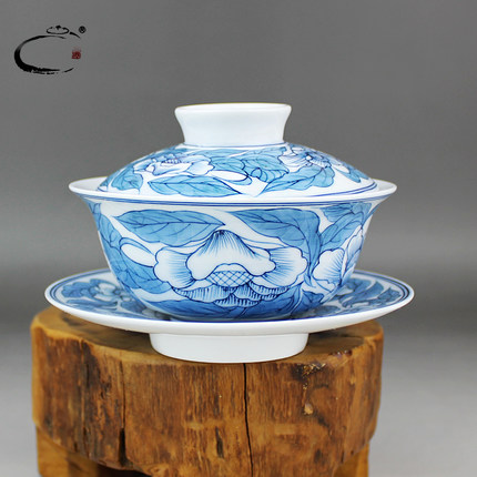 贵和祥盖碗大号景德镇陶瓷功夫茶具泡茶杯子青花瓷手绘三才碗茶碗