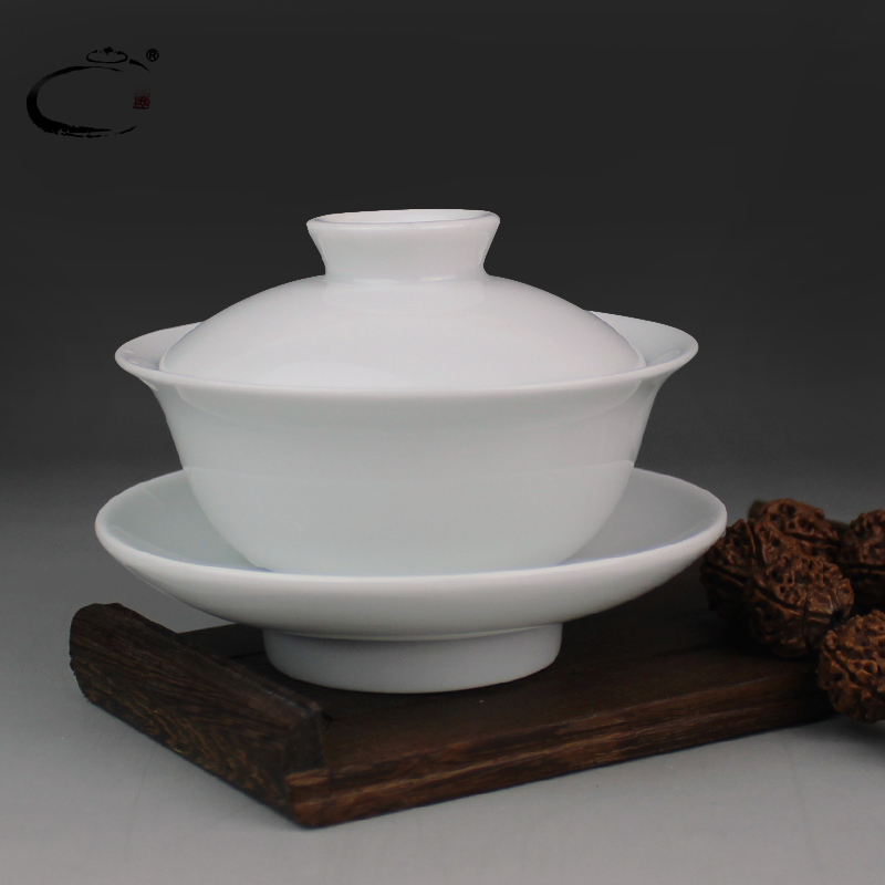 京德 贵和祥 纯白大盖碗 三才碗 景德镇功夫茶具白瓷茶杯茶碗杯子