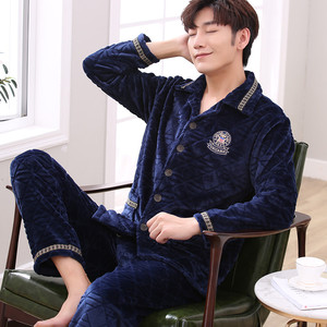 冬男士季珊瑚绒睡衣套装