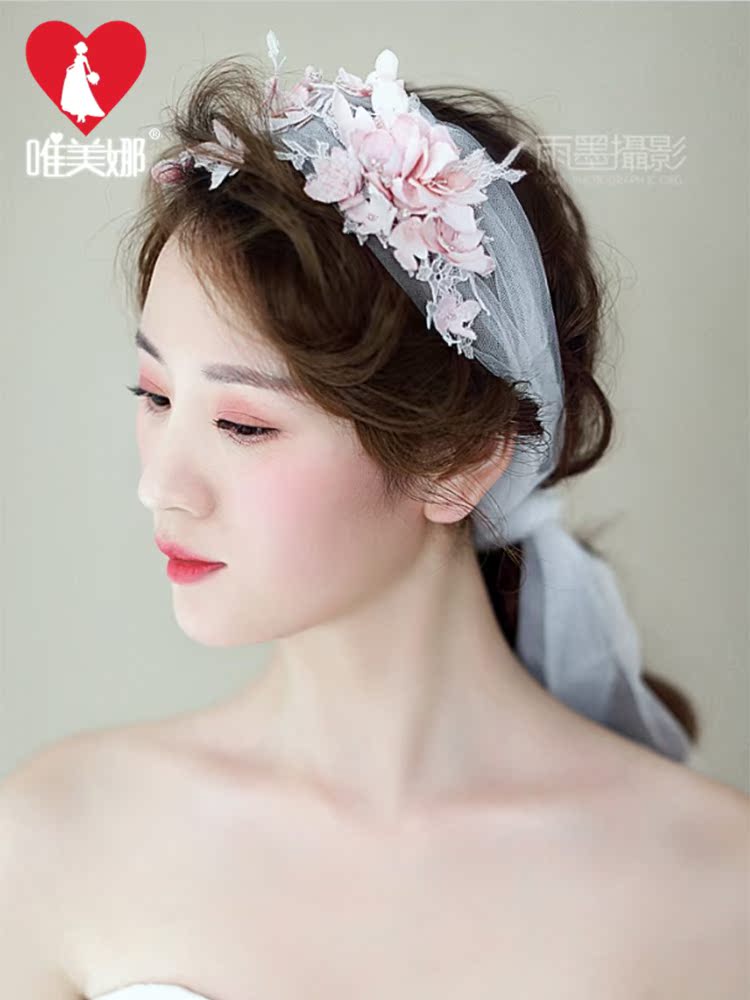 唯美娜 新款韩式新娘头饰 手工蕾丝钉花 新娘婚纱造型摄影