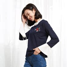 卫衣韩版 套头圆领女A32005 OSA欧莎2017春季假两件时尚