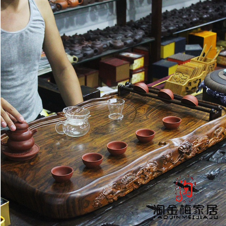 茶盘实木整块红木酸枝茶盘双龙戏珠特大加厚茶台茶海功夫茶具套装