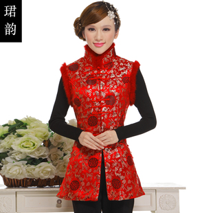 珺韵正品冬装<em>唐装</em>上衣<em>女式马甲</em>中式中长款棉背