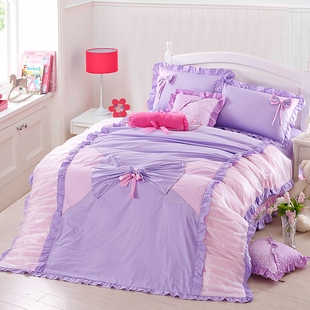 韩式田园蕾丝四件套紫色新款春季床上用品公主