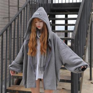 女卫衣韩版时尚百搭宽松灯笼袖斗篷式学生加绒外套秋冬季女装外衣
