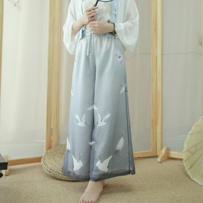 秋冬新款改良汉服女刺绣花民族风直筒双层宋裤女古风套装
