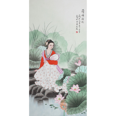 国画字画工笔人物画西方现代美女仕女图四尺竖幅画心卧室酒楼装饰