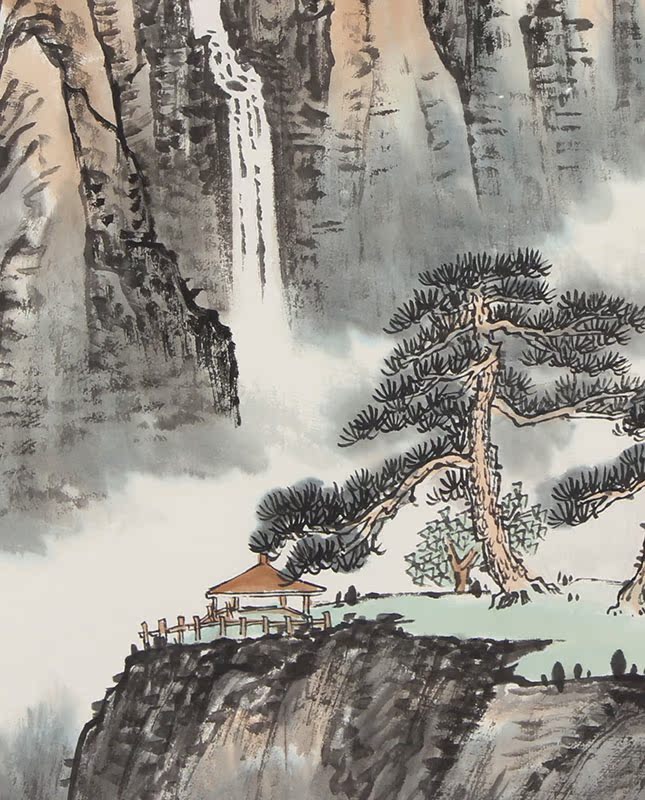 国画斗方已装裱写意山水画水墨画国画山水重彩山水镜片字画礼品