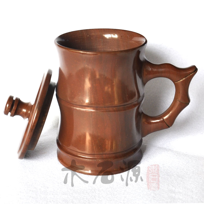 【清幽】纯天然木鱼石正品杯子 盖杯 泡茶杯 保健水杯 礼品杯