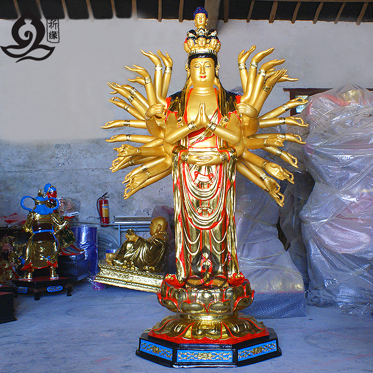 贴金千手观音佛像站像观世音菩萨观音佛像寺庙供奉树脂佛像1.8米