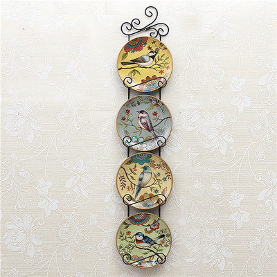 美式陶瓷盘子创意墙饰壁饰挂饰复古彩绘小鸟装饰盘摆件墙上装饰品