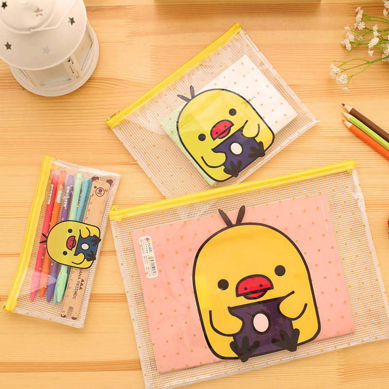 韩国文具创意文件袋收纳可爱网格袋笔袋透明拉