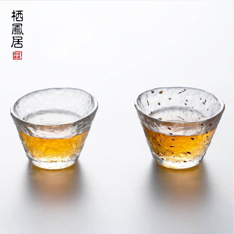 日本锤木纹金箔茶杯 进口高档手工玻璃品茗杯个人杯功夫茶具小杯