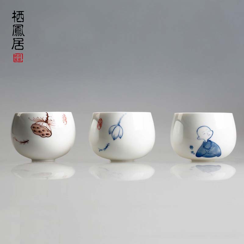 栖凤居手绘茶杯 景德镇陶瓷品茗杯个人单杯闻香杯 功夫茶具主人杯