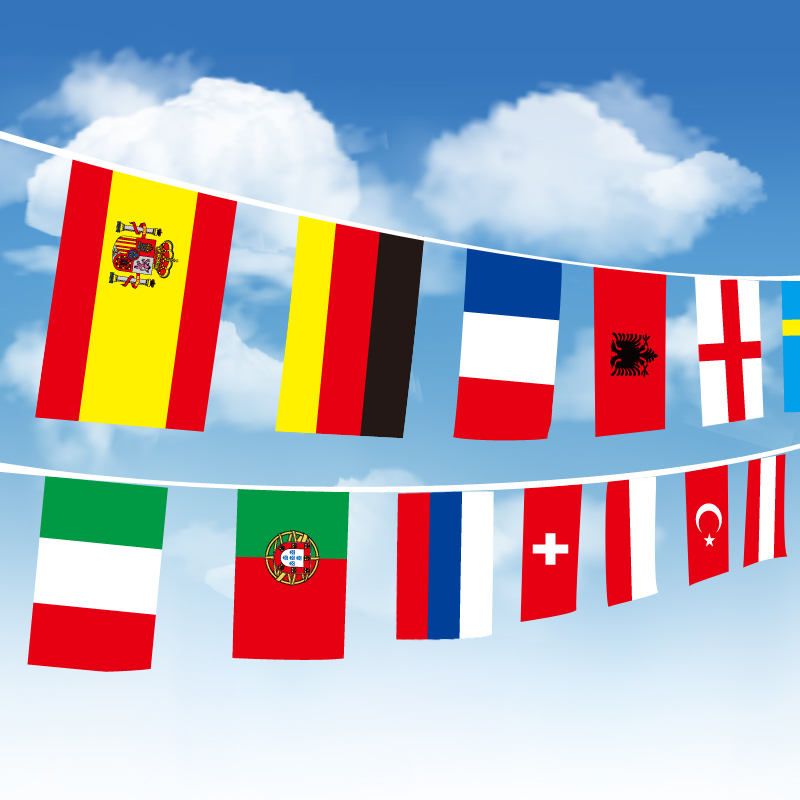 欧洲杯足球各国国旗帜酒吧球迷彩旗串旗国旗子24强吊旗2016法国