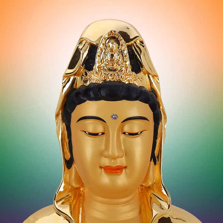 大仕缘 开光纯铜观音菩萨供奉送子坐莲花平安观世音佛像观音摆件