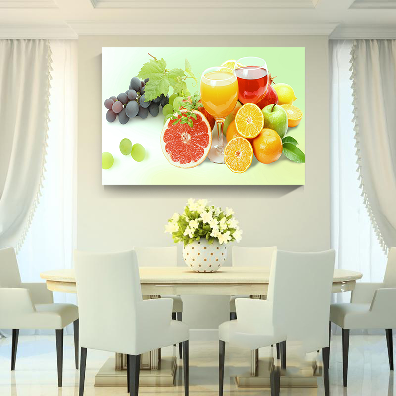现代简约餐厅装饰画饭厅厨房墙画单幅水果挂画冰晶无框画酒杯壁画