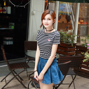 2017新款韩版一字领T恤