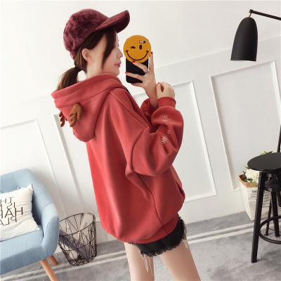 连帽加绒加厚卫衣女宽松韩版上衣服秋冬季外套2017新款潮秋装长袖