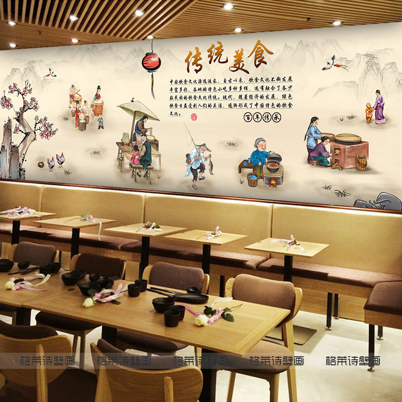 餐饮餐馆美食图案快餐厅汉堡早餐店装修墙纸墙面装饰壁纸壁画