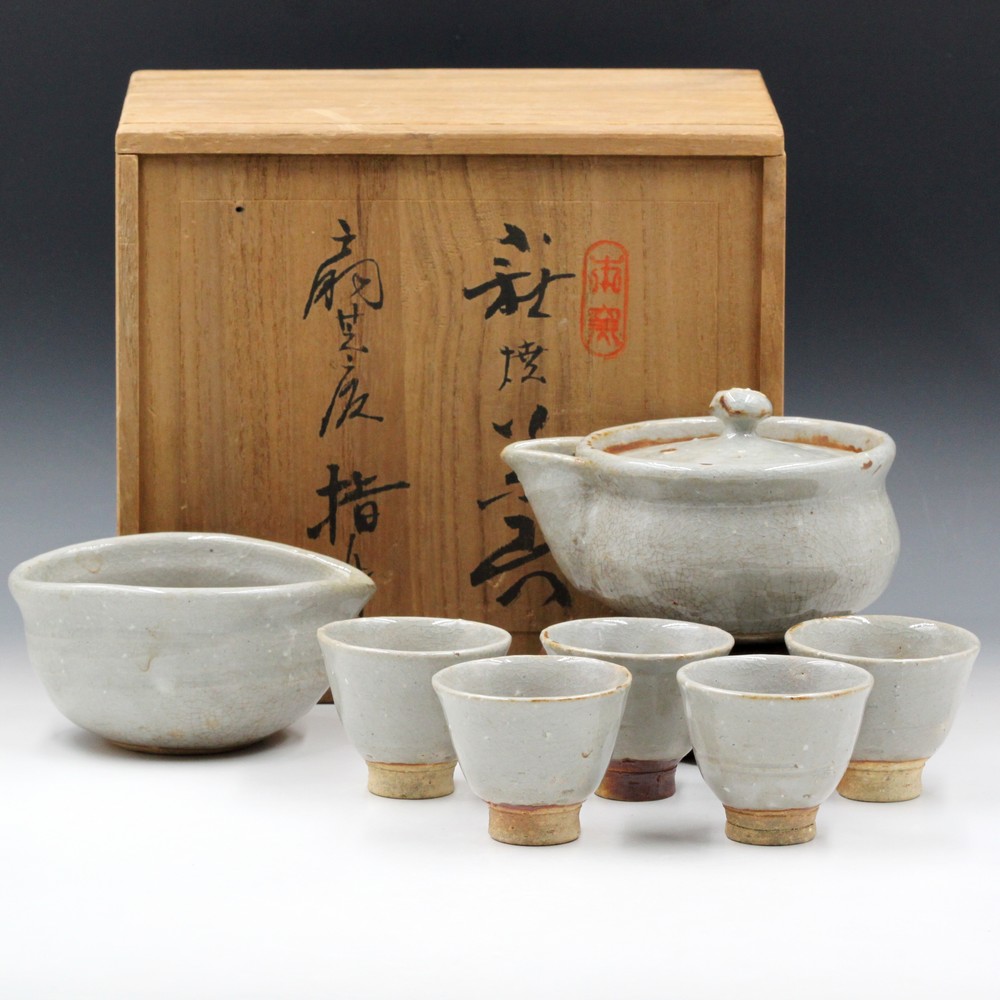 【日本茶道具】传统白釉萩烧指月窑玉露茶器 宝瓶汤冷煎茶碗 共箱