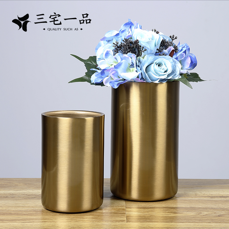 北欧金属花瓶花器黄铜色欧式美式乡村插花摆件创意金色家居装饰品