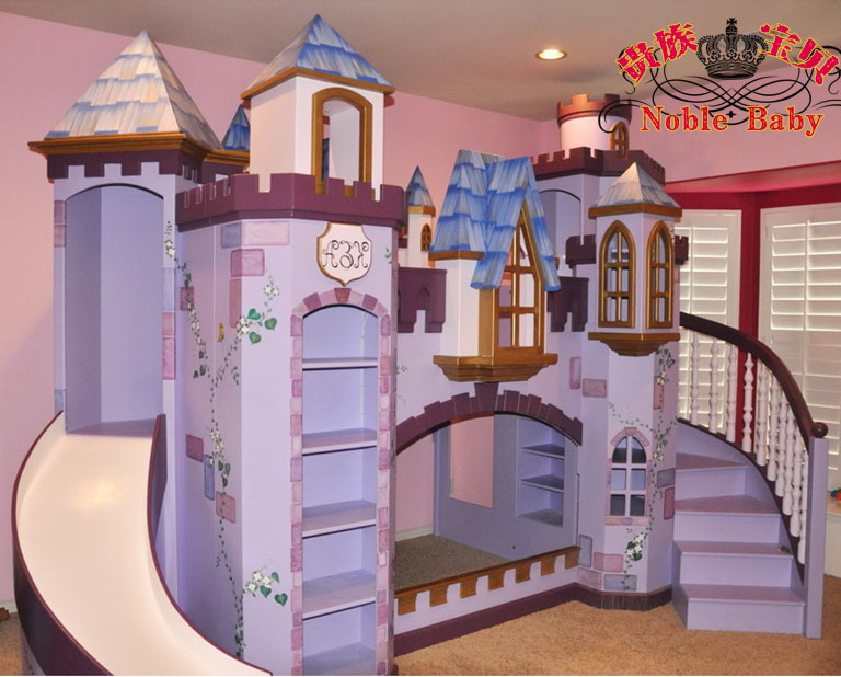 新品创意儿童别墅双层床子母高低冰雪公主城堡男女孩滑梯梯柜定制