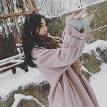 50%羊毛毛呢2016冬装 胭脂粉宽松保暖大衣 新款 甜美无敌 M5522