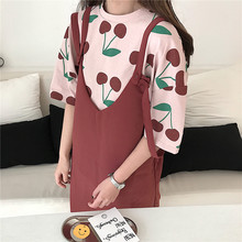 上衣女 直筒裙吊带背心裙连衣裙套装 学院风宽松樱花T恤衫 春夏女装