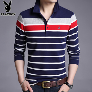 花花公子 条纹长袖t恤