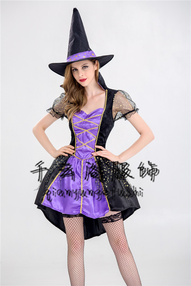 万圣节cosplay服装成人女款紫色女巫公主恐怖化妆舞会