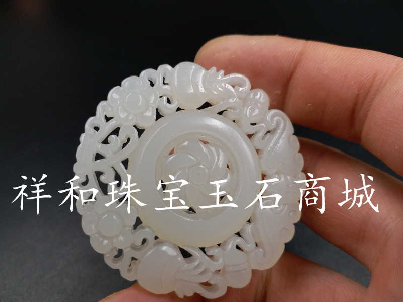 高档精美 天然玉石新疆白玉时来运转挂件 白玉镂空吊坠玉坠玉牌子