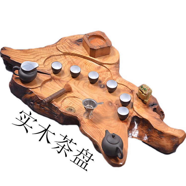 整块实木茶盘 大小号杉木根雕茶海茶托 木质排水功夫茶具特价包邮