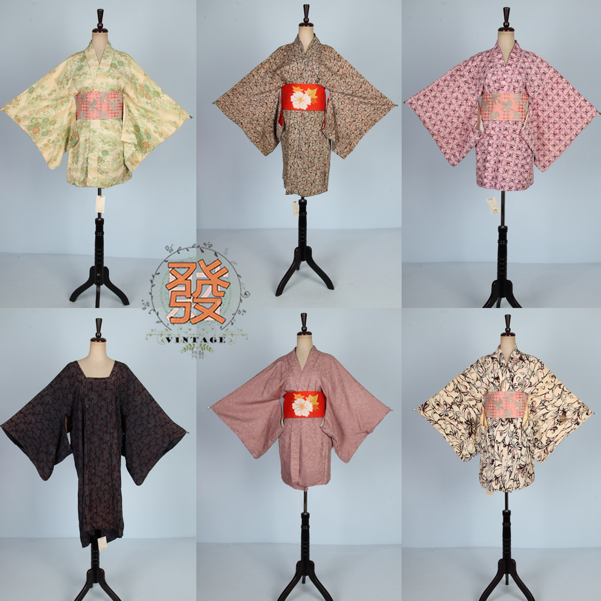 vintage古着日本传统印花条纹羽织和服大衣浴衣短外套女17-393