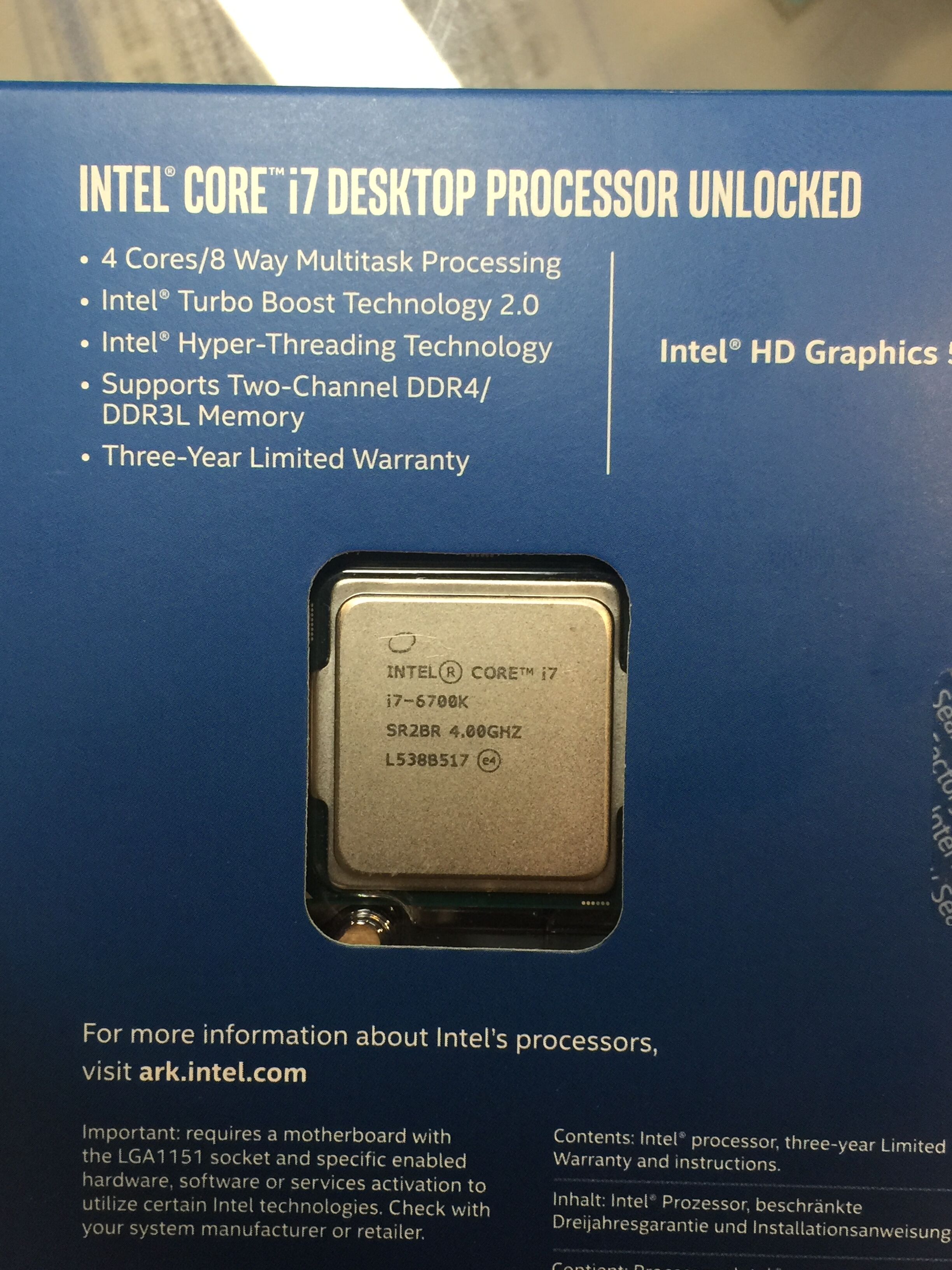 intel/英特尔 i7-6700k cpu 盒装原封 全国三年联保 现货