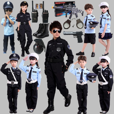 儿童警察服黑猫警长衣服小警察演出服男童幼儿园交警警官服装军装