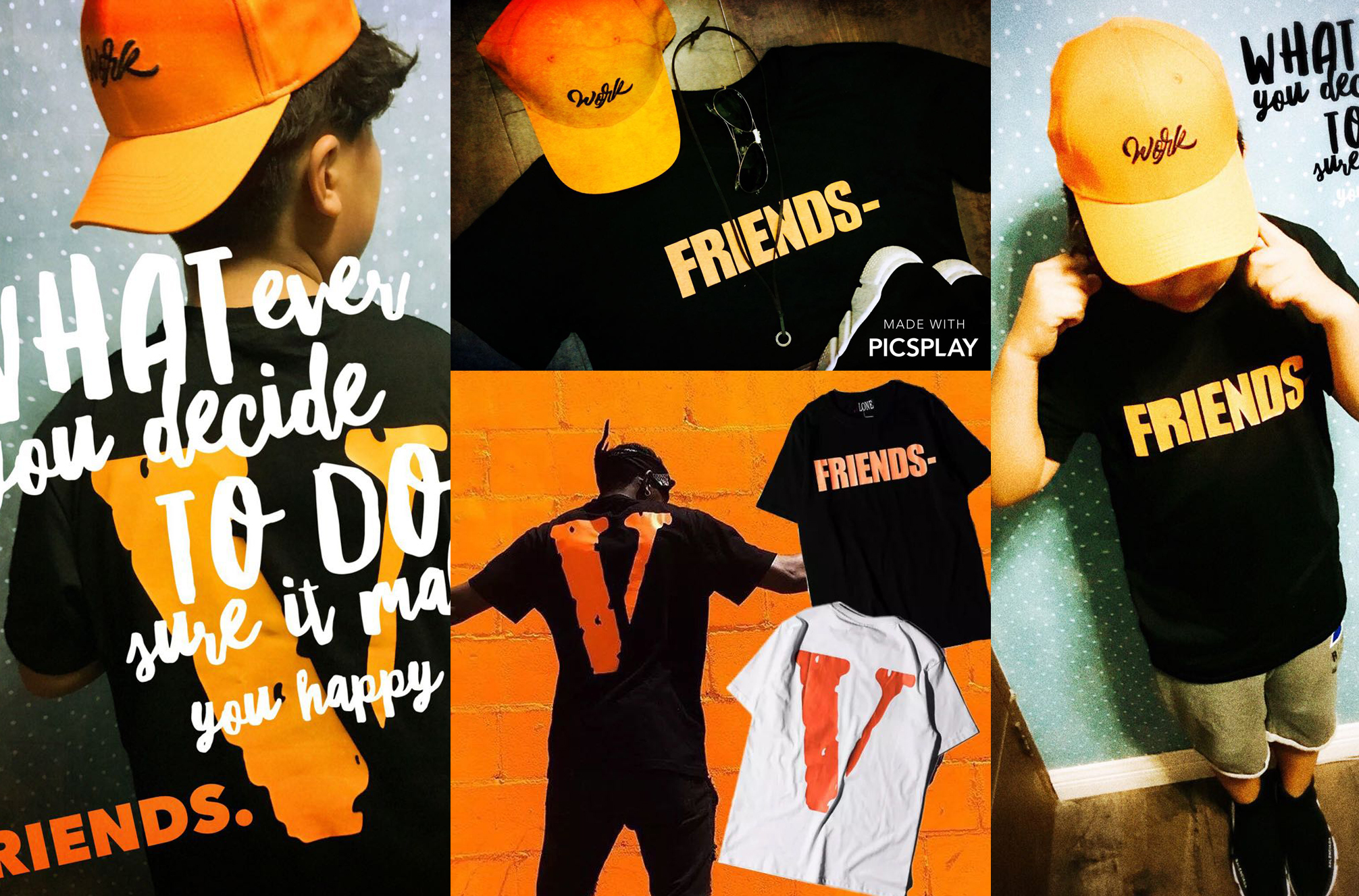 超人气款洛杉矶friends 橙色闪亮大v全家亲子潮流短t