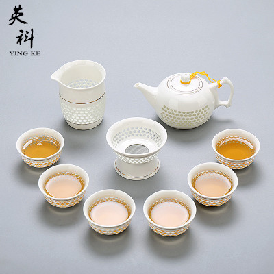英科茶具玲珑功夫茶具镂空青花陶瓷茶具套装水晶蜂窝整套茶壶茶杯