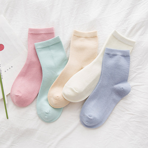 高筒纯棉纯色中筒袜
