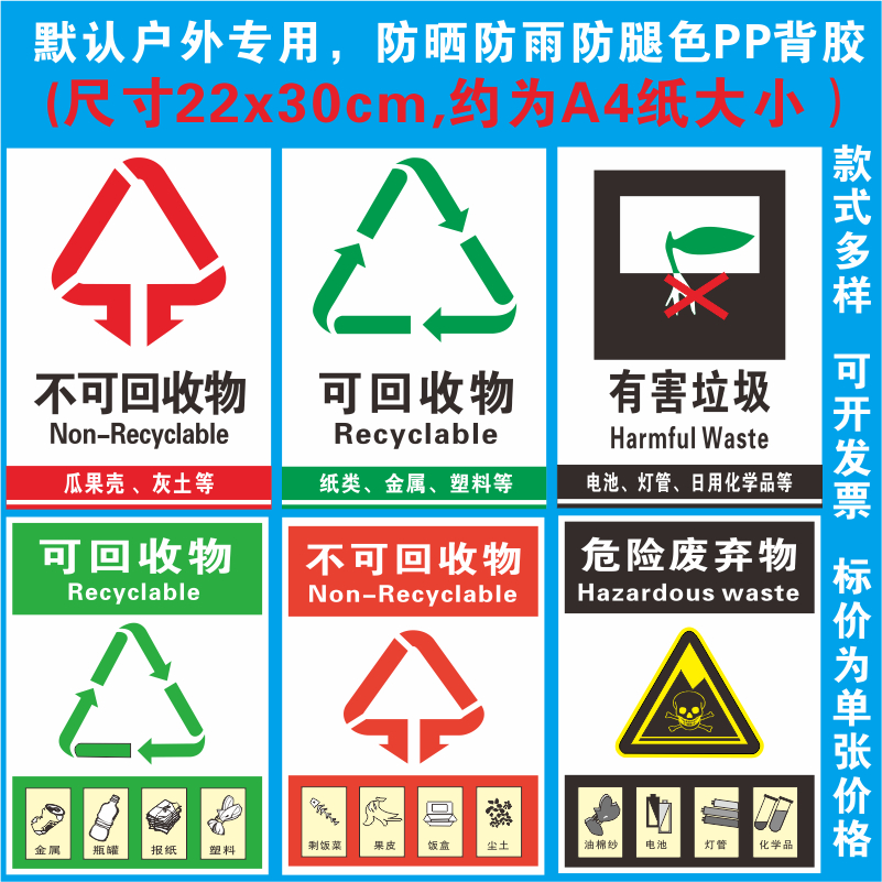 垃圾桶分类标识标贴不可回收物环保安全标志提示牌贴纸 医疗废物