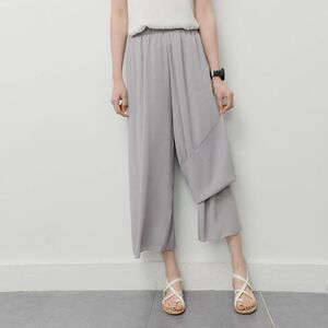 夏季压皱双层雪纺九分阔腿裤