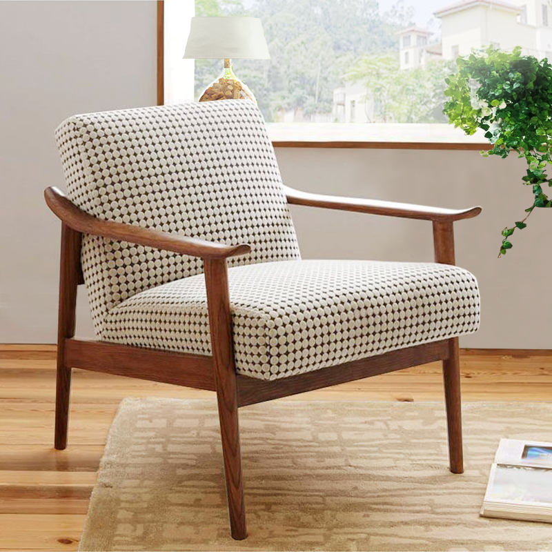 北欧单人沙发椅 小户型客厅现代简约实木布艺沙发卧室阳台休闲椅