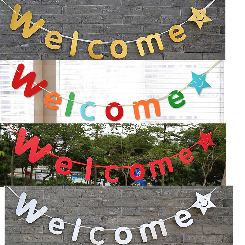 中秋国庆欢迎英文welcome字母拉花横幅条幅幼儿园派对装饰用品