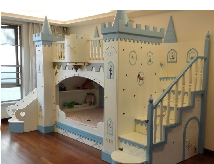 欧式城堡床梦幻公主床上下床儿童床男孩女孩床滑滑梯双层床定制