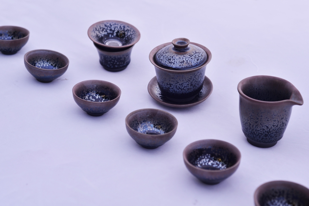 油滴曜变鹧鸪斑黑釉铁胎建盏杯  黑瓷  整套茶具  昆盏堂