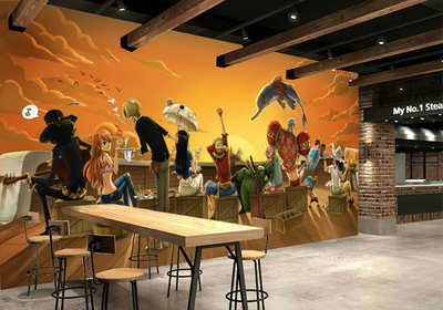 海贼王壁纸 卧室儿童房间3d大型奶茶店壁画主题餐厅动漫路飞墙纸